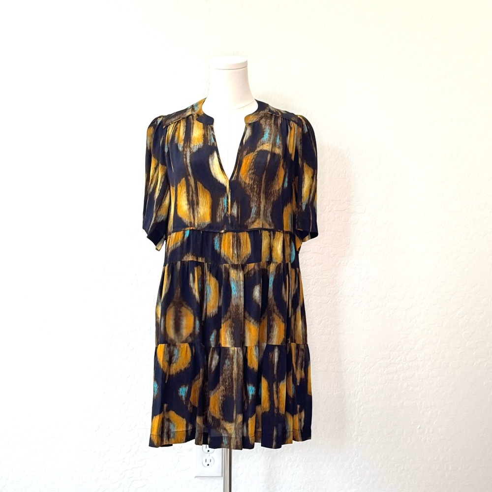 ba&sh Blue and Yellow Patterned Mini Dress
